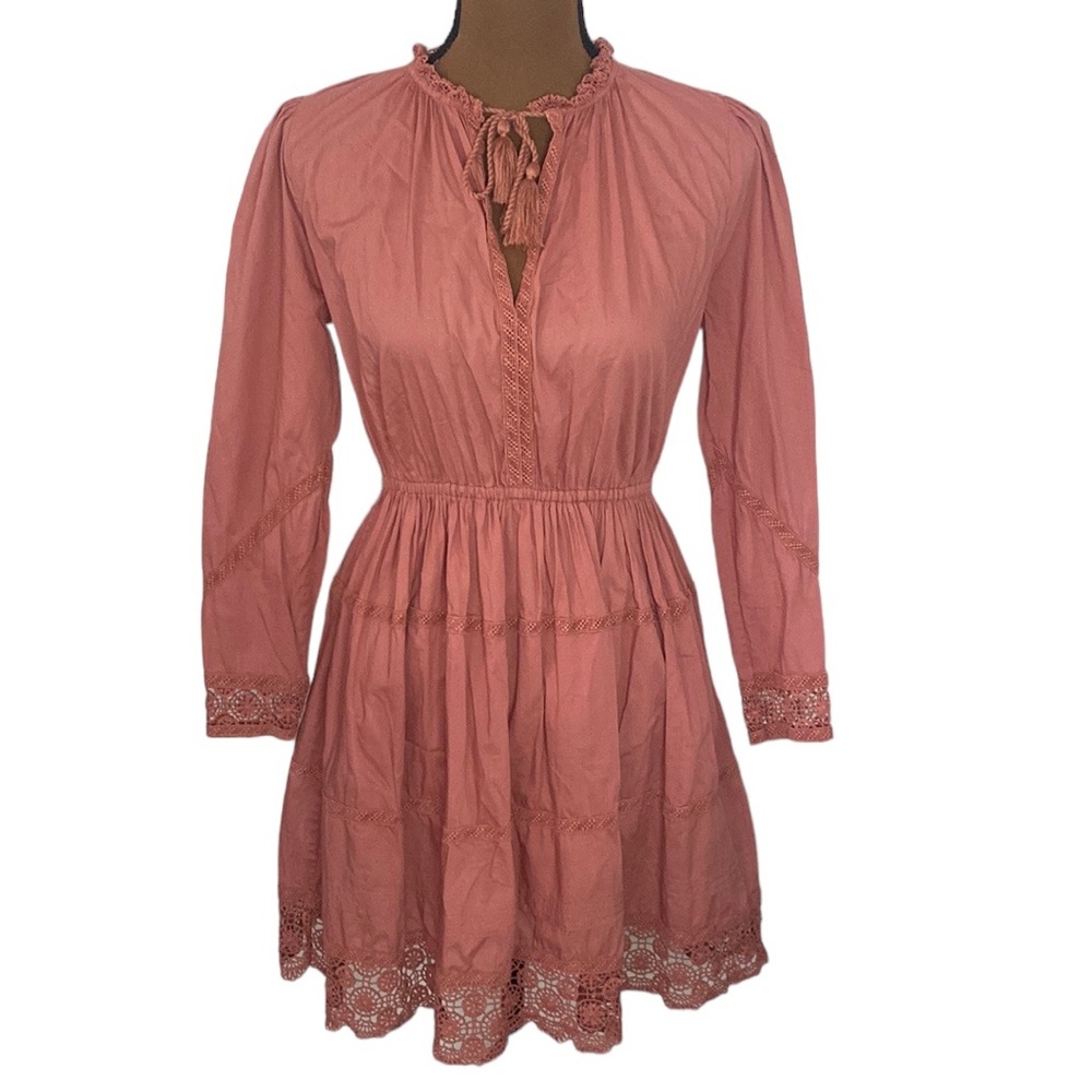 Ulla Johnson Helene cotton poplin crochet ruffled peasant style boho dress sz 0